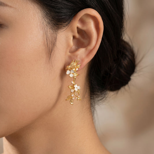 Natalie Floral Dove Garden Dangle Earrings