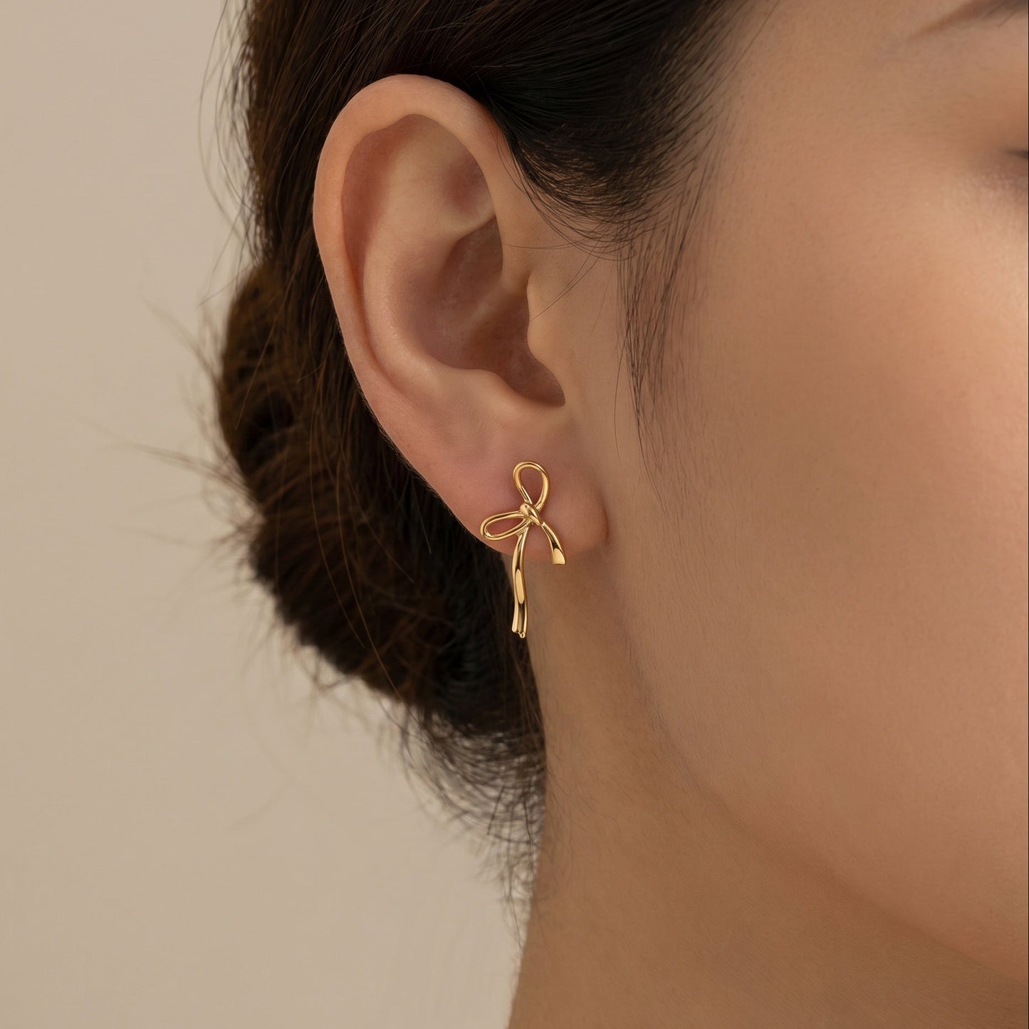 Julietta Minimalist Bow Tie Ribbon Drop Stud Earrings