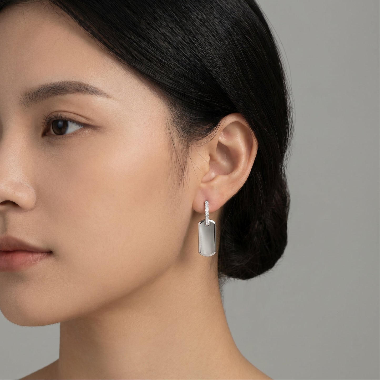 Hellena Mini Dog Tag CZ Drop Earrings