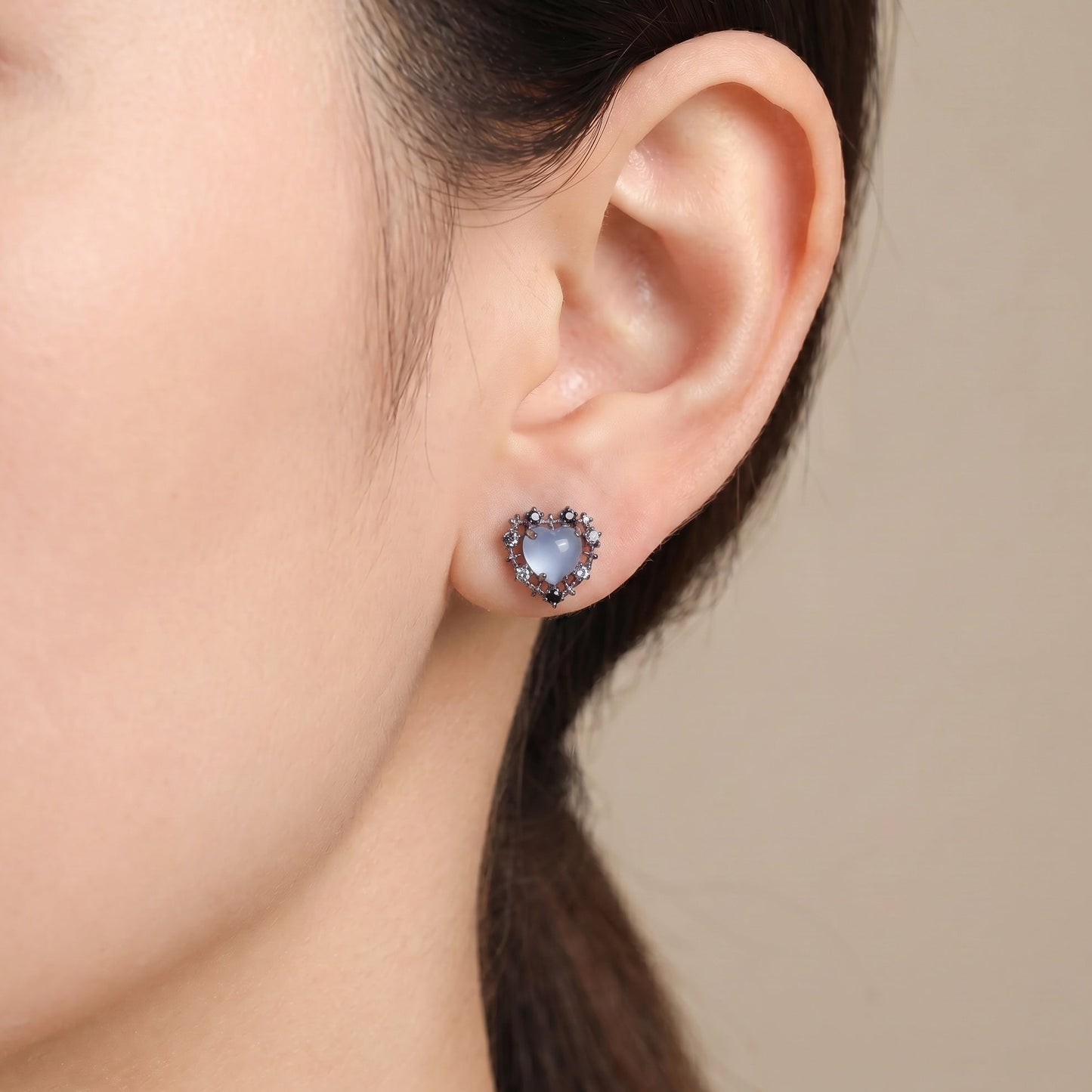Aurelia Star Blue Korean Crystal Heart Stud Earrings