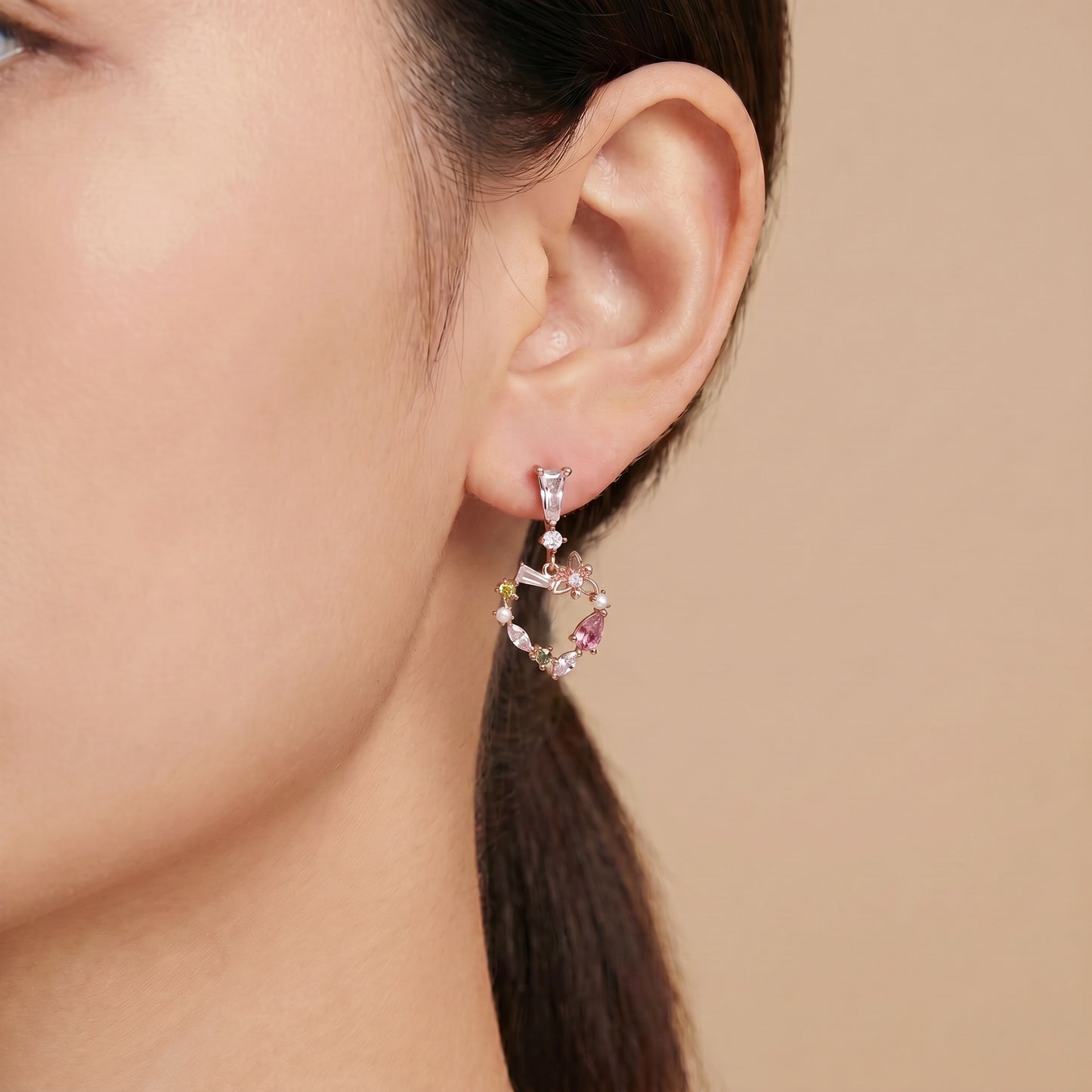 Olivina Dainty Korean Heart Crystal Earrings