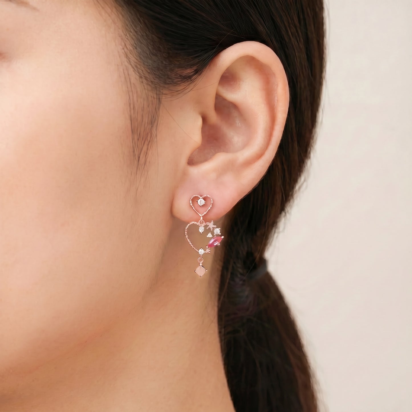 Nivella Dainty Heart Crystal Dangle Earrings